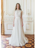 Boat Neck Beaded Ivory Lace Chiffon Wedding Dress